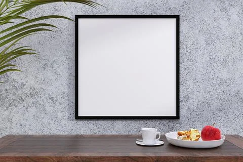 3d rendered illustration of a breakfast serving on a sunlit table by a wall w Stock Illustration