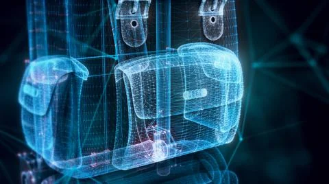3d rendered illustration of camping bag hologram close up Stock Illustration