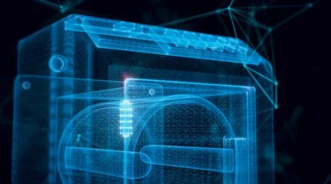 3d rendered illustration of Clothes drying tumbler dryer hologram Close up 스톡 일러스트