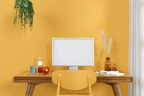 3d rendered illustration of a computer desktop with a mock up monitor. Stock Illustration