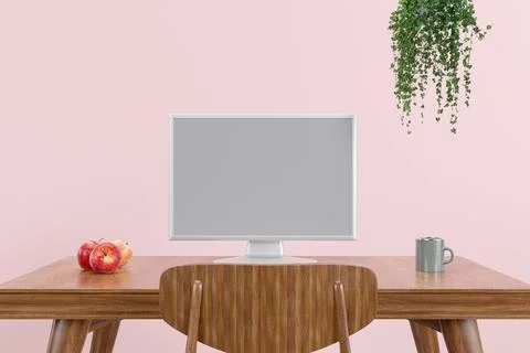 3d rendered illustration of a computer desktop with a mock up monitor. Stock Illustration