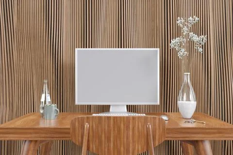 3d rendered illustration of a computer desktop with a mock up monitor. Illustrazione stock