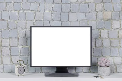 3d rendered illustration of a computer desktop with a mock up monitor.. Illustrazione stock