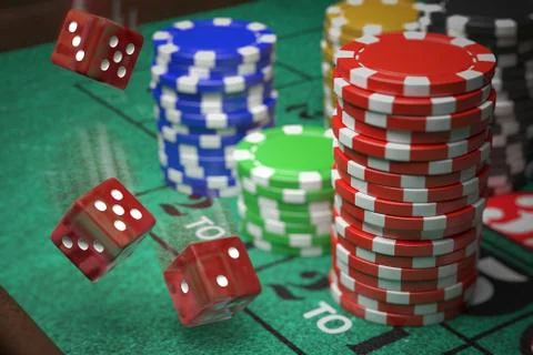 3D rendered illustration of dice and casino chips. Gambling concept. Illustration
