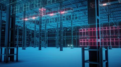 3d rendered illustration of Digital Empty Warehouse v1 Stock Illustration
