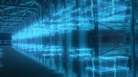 3d Rendered Illustration of digital warehouse hud goloram 3d scanning data 4 Stock Illustration