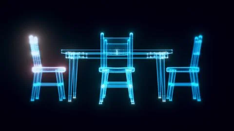 3d rendered illustration of Dining Table and Chair hologram Stock Illustration