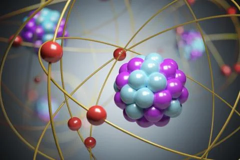 3D rendered illustration of elementary particles in atom. Physics concept. Stock Photos