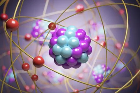 3D rendered illustration of elementary particles in atom. Physics concept. 스톡 사진