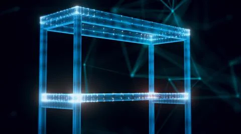 3d rendered illustration of empty book shelf hologram close up Stock Illustration