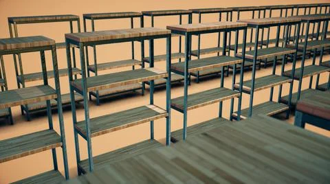 3d rendered illustration of empty book shelfs in a row Stock Illustration