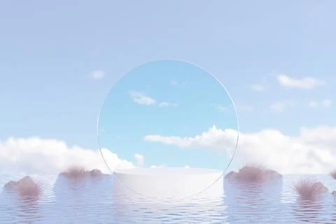 3d rendered illustration of an empty podium in the sea with blue sky in the back 스톡 일러스트