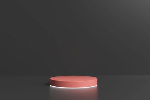 3d rendered illustration of an empty podium for product presentation in red and Illustrazione stock
