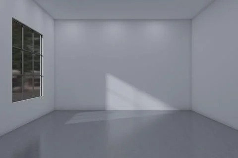 3d rendered illustration of an empty room in grey colors with a window Stock Illustration