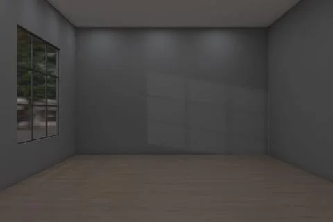 3d rendered illustration of an empty room in grey colors with a window Stock Illustration