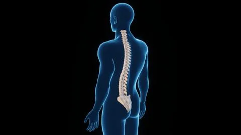 3D Rendered Illustration of a Human Spinal Cord, Spinal Cord Back Left View Stock Illustration