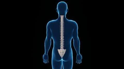 3D Rendered Illustration of a Human Spinal Cord, Spinal Cord Back View Stock Illustration