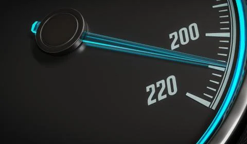 3D rendered illustration of illuminated speedometer in car interior. 스톡 일러스트