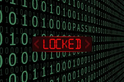 3D rendered illustration of a locked system with a binary code Stock-Illustration