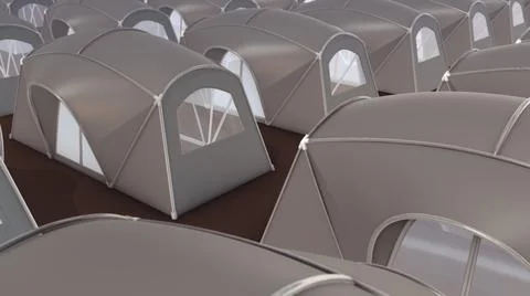 3d rendered illustration of Multiple Big Camping Tents in a row Illustrazione stock