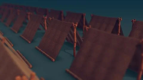 3d rendered illustration of Multiple Camper tents in a row Illustrazione stock