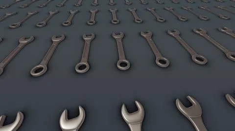 3d rendered illustration of Multiple Industrial Wrenchs in a row Ilustração Stock
