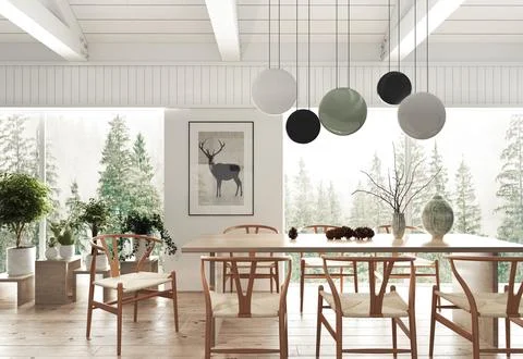 3d rendered illustration of an open plan, modern apartment designed in scandinav Ilustración de archivo
