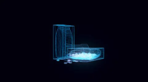 3d rendered illustration of Paper box with scattered cornflakes hologram Stock Illustration