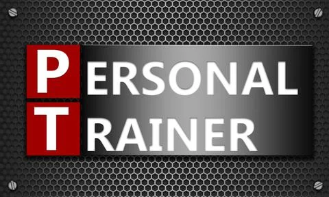A 3d rendered illustration of "Personal trainer" concept on mesh hexagon back 스톡 일러스트