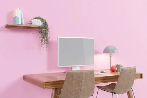 3d rendered illustration pf a blank computer screen on a woking table. Stockillustratie