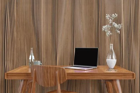 3d rendered illustration pf a blank computer screen on a woking table. Illustrazione stock