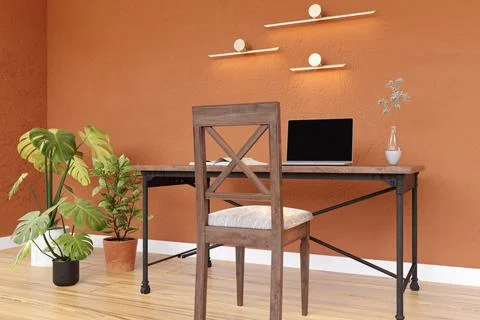 3d rendered illustration pf a blank computer screen on a woking table. Stock Illustration