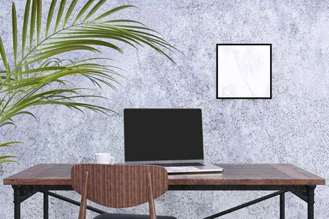 3d rendered illustration pf a blank computer screen on a woking table.. Illustrazione stock