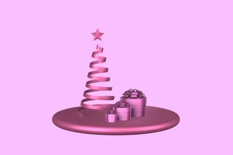 3D rendered illustration of present boxes and abstract Christmas tree Stock Illustration