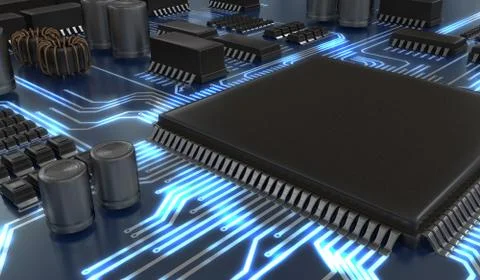 3D rendered illustration of processor or microchip. Technology concept. Illustrazione stock