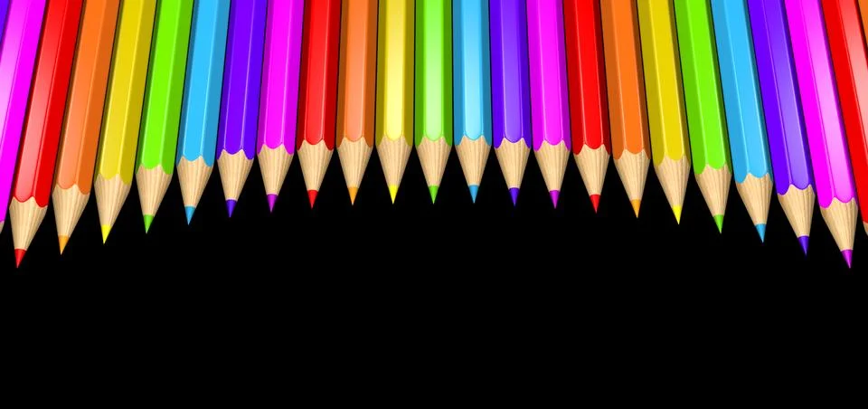 3D rendered illustration of a ring of rainbow colored pencils creating a ci.. Stock Illustration