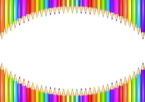 3D rendered illustration of a ring of rainbow colored pencils creating a ci.. Stock Illustration