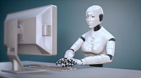 3d rendered illustration of Robot With Artificial Intelligence Uses Computer Illustrazione stock