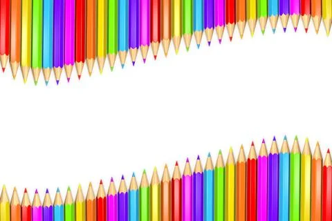 3d Rendered Illustration of a row or ribbon of rainbow colored pencils over.. Ilustração Stock