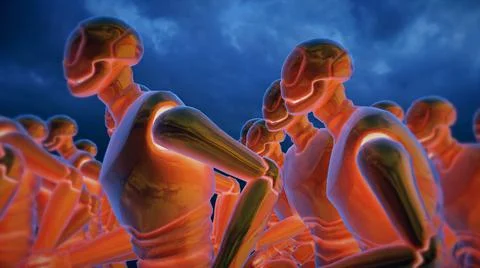 3d rendered illustration of Running Robots colony 03 Stock-Illustration