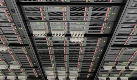 3D rendered illustration of servers in datacenter. Illustrazione stock