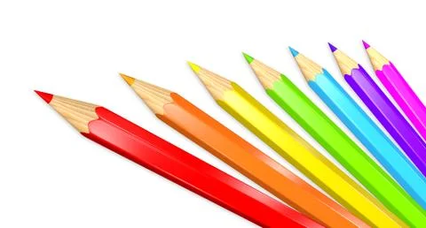3D Rendered Illustration of seven colored pencils in a rainbow isolated ove.. Illustrazione stock