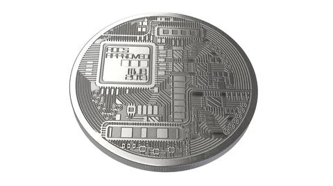 3D rendered illustration of Silver Bitcoin isolated on white Stock Illustration