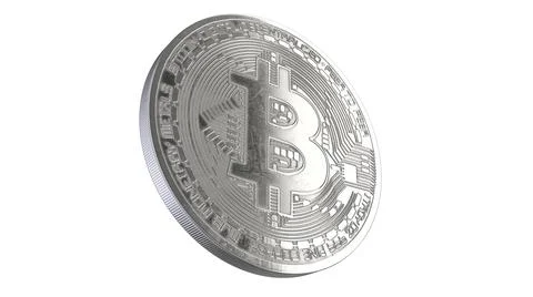 3D rendered illustration of Silver Bitcoin isolated on white Stock Illustration