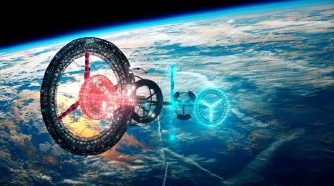 3d rendered illustration of Space Station in outter space Stock Illustration