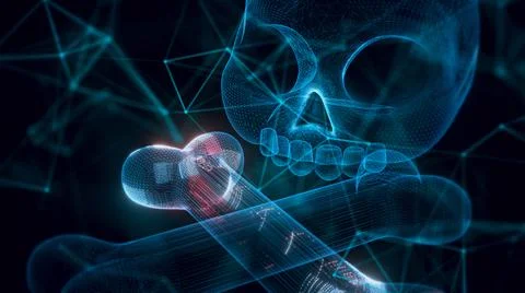 3d rendered illustration of Stylized Human Skull and Bones hologram Close up Stock Illustration