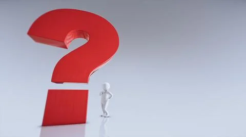3d rendered illustration of thinking human concept front of question mark Stock Illustration