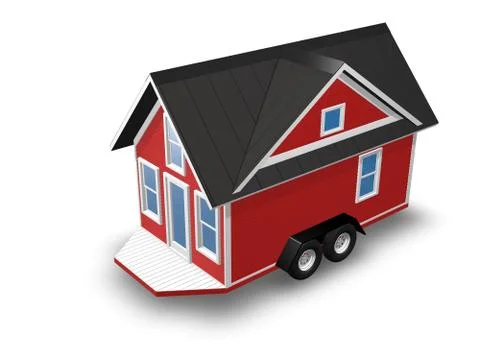 3D Rendered Illustration of a tiny house on a trailer. Stock Illustration