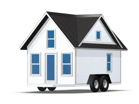 3D Rendered Illustration of a tiny house on a trailer. Stock Illustration