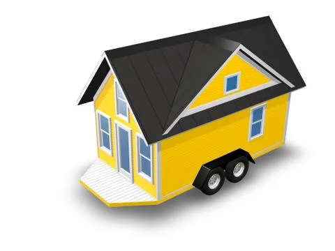 3D Rendered Illustration of a tiny house on a trailer. Stock Illustration
